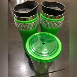 Three reusable green mugs/cups, Love green & bling, then this listing is for you